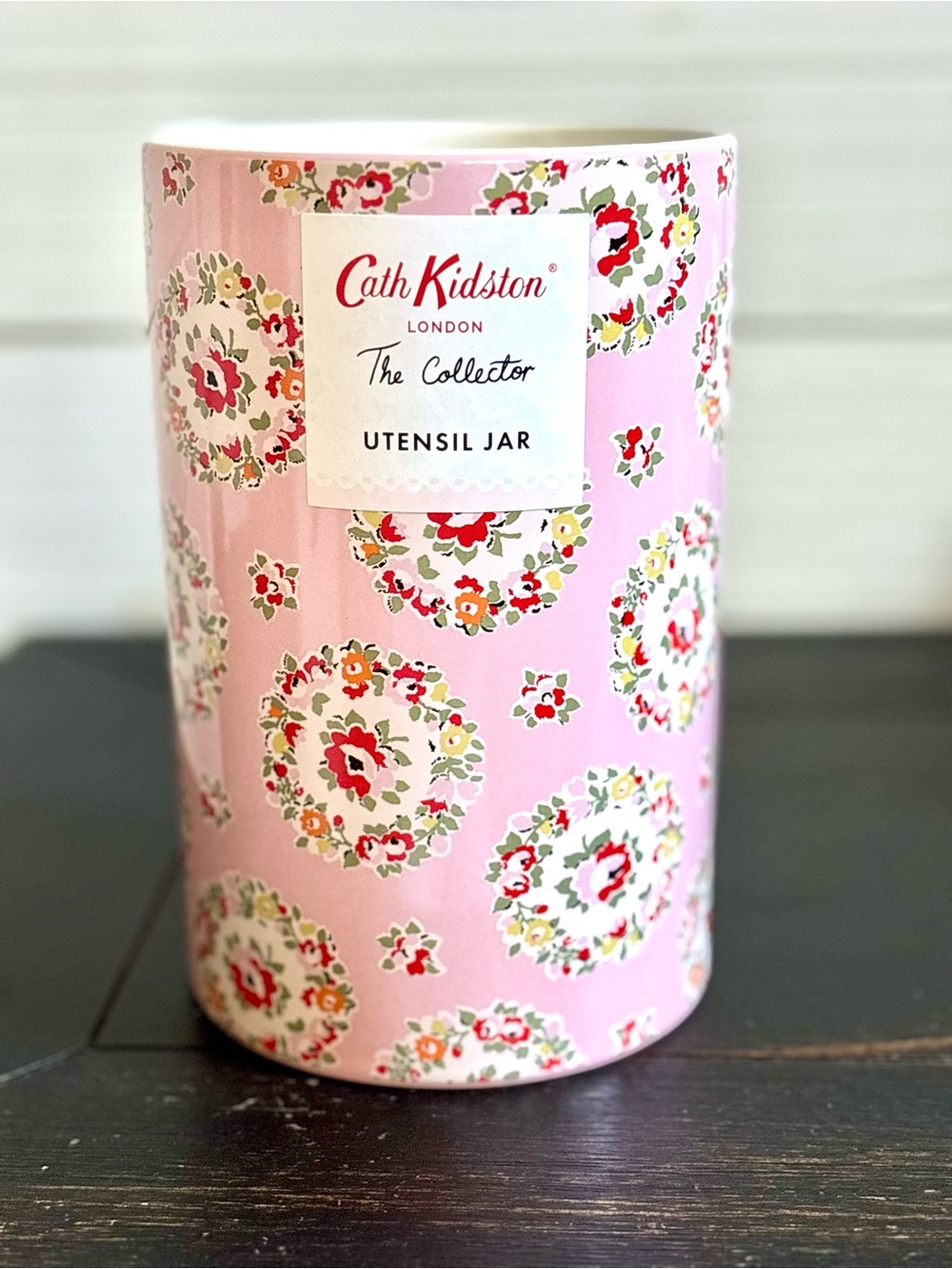 Cath Kidston London The Collector Pink Rose Floral Utensil Jar Cottagecore NEW